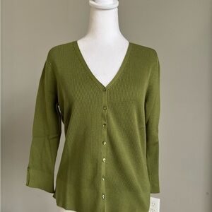 Talbots Vintage Martini Olive Green Fitted Ribbed Cardigan 90’s